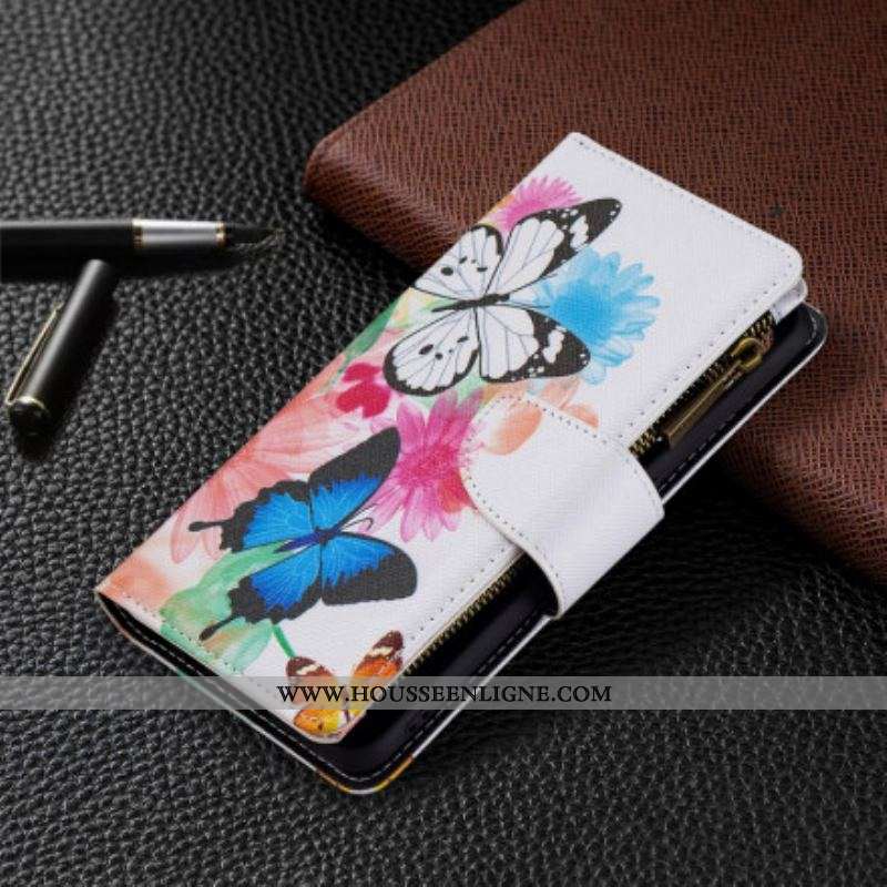 Housse Oppo A94 5G Poche Zippée Papillons