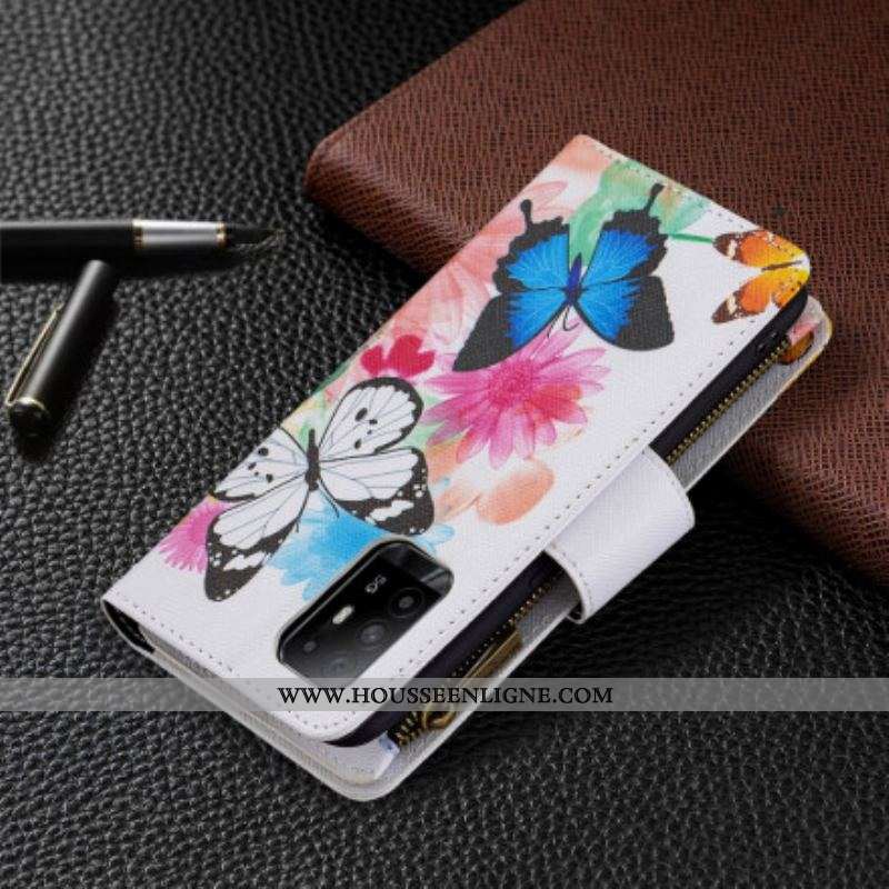 Housse Oppo A94 5G Poche Zippée Papillons