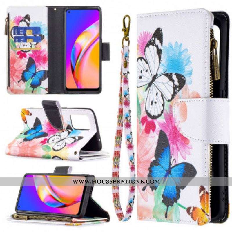 Housse Oppo A94 5G Poche Zippée Papillons