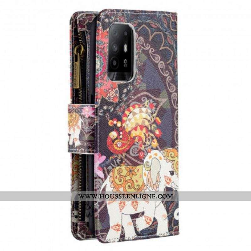 Housse Oppo A94 5G Poche Zippée Éléphant