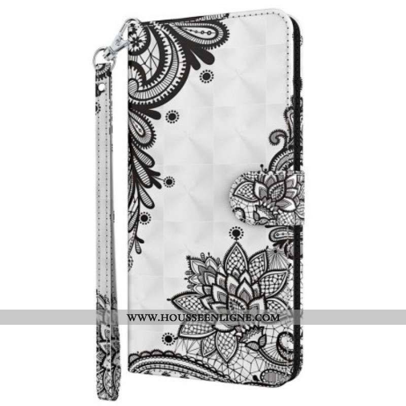 Housse Oppo A94 5G Simili Cuir Dentelle avec Lanière
