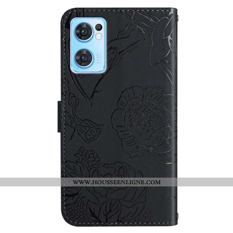 Housse Oppo Find X5 Impression Papillons à Lanière