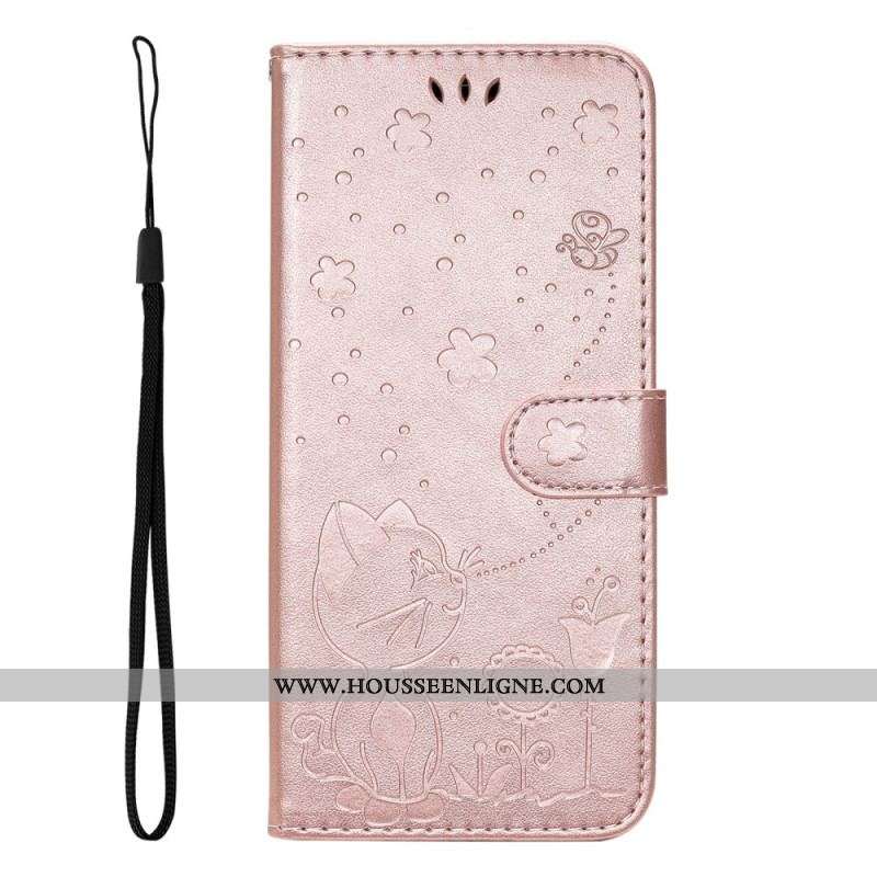 Housse Oppo Find X5 Lite Chats et Abeilles à Lanière