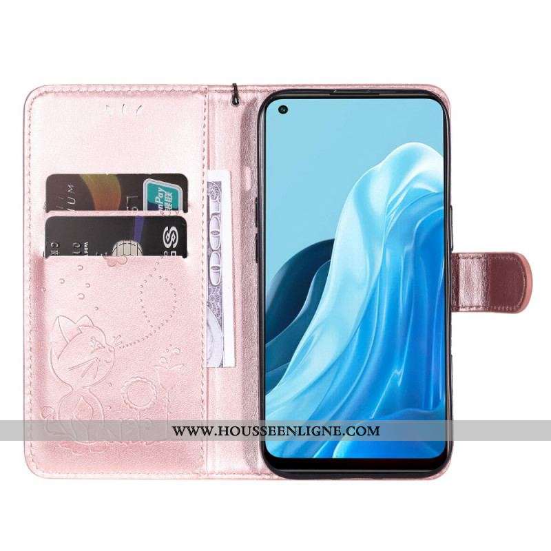 Housse Oppo Find X5 Lite Chats et Abeilles à Lanière