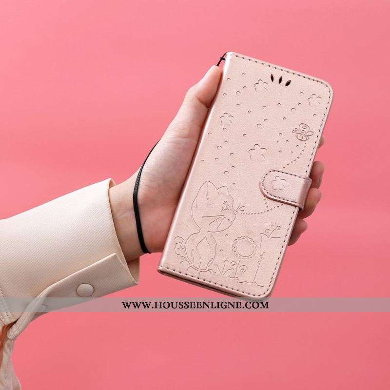 Housse Oppo Find X5 Lite Chats et Abeilles à Lanière