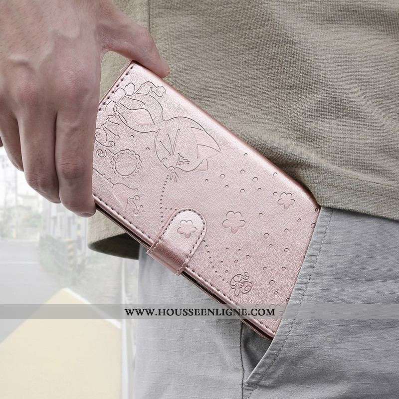 Housse Oppo Find X5 Lite Chats et Abeilles à Lanière