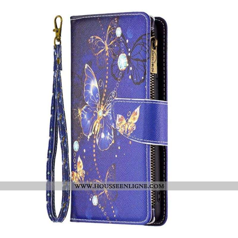 Housse Oppo Find X5 Lite Poche Zippée Papillon Royal