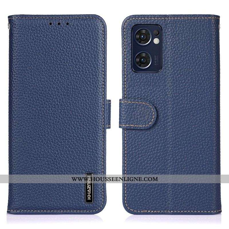 Housse Oppo Find X5 Lite Véritable Cuir Litchi KHAZNEH