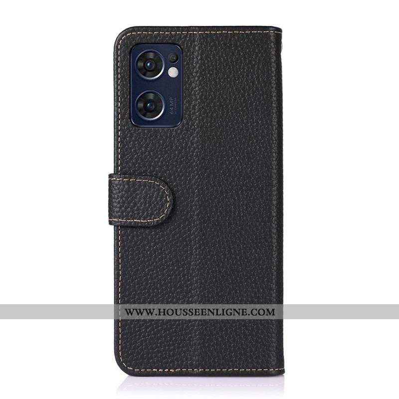 Housse Oppo Find X5 Lite Véritable Cuir Litchi KHAZNEH