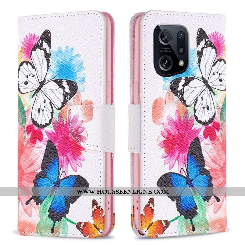 Housse Oppo Find X5 Papillons Aquarelle