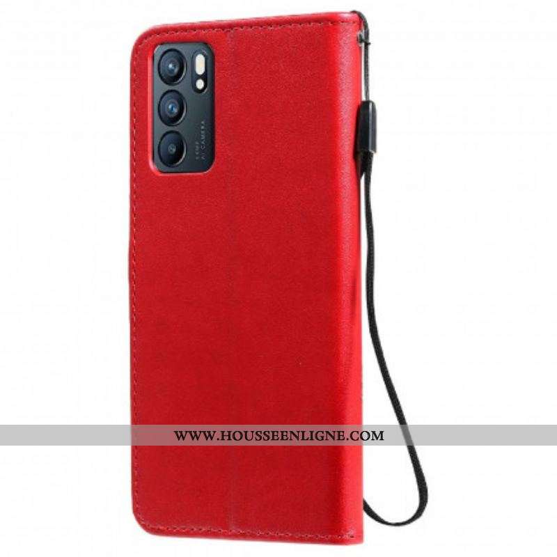 Housse Oppo Reno 6 5G Chat et Abeille à Lanière