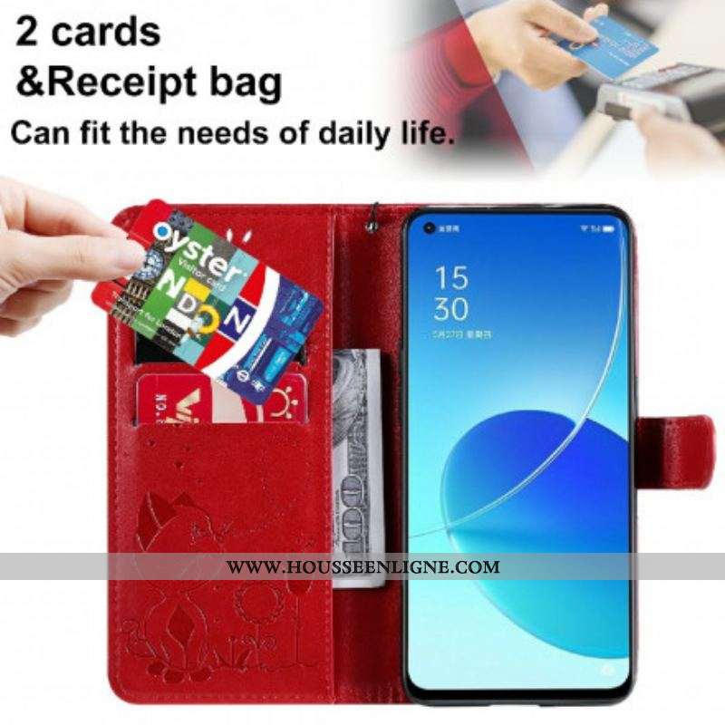 Housse Oppo Reno 6 5G Chat et Abeille à Lanière