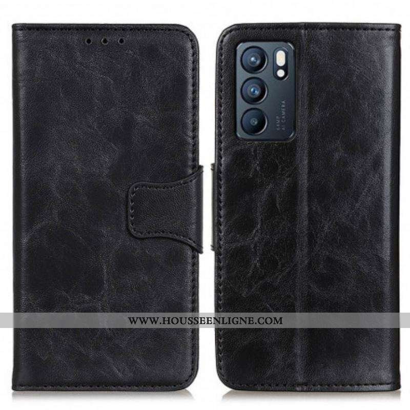 Housse Oppo Reno 6 5G Cuir Fendu Fermoir Réversible