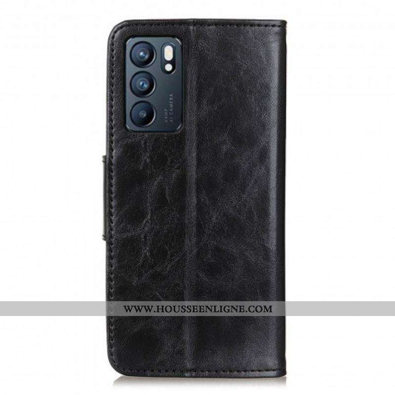 Housse Oppo Reno 6 5G Cuir Fendu Fermoir Réversible