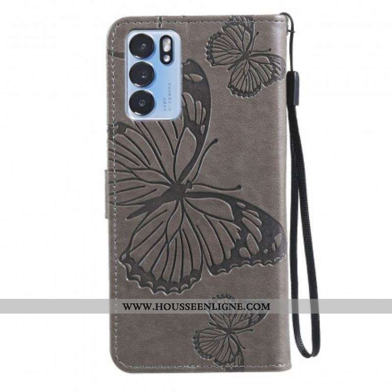 Housse Oppo Reno 6 5G Papillons Géants à Lanière