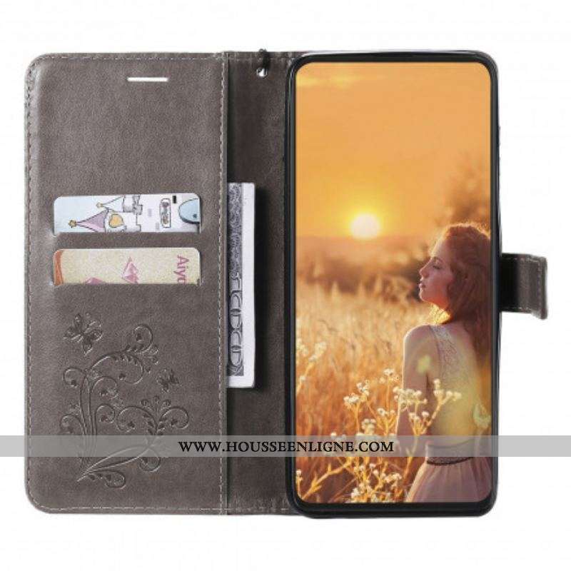 Housse Oppo Reno 6 5G Papillons Géants à Lanière