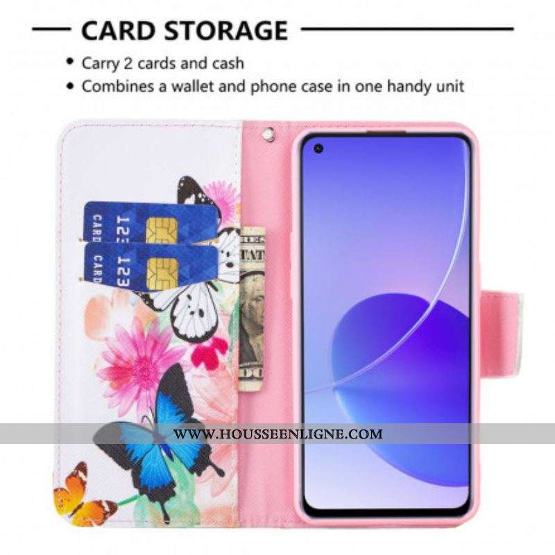Housse Oppo Reno 6 5G Papillons et Fleurs Peints