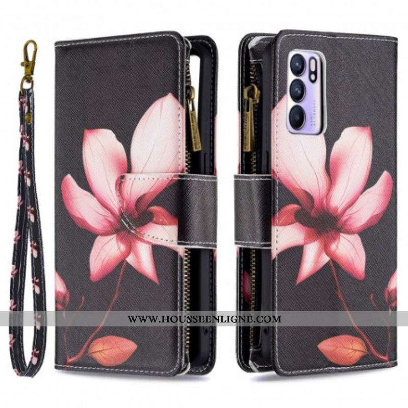 Housse Oppo Reno 6 5G Poche Zippée Fleur