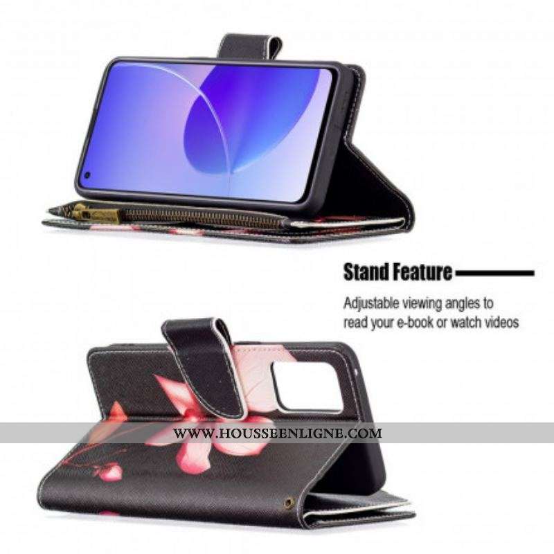 Housse Oppo Reno 6 5G Poche Zippée Fleur