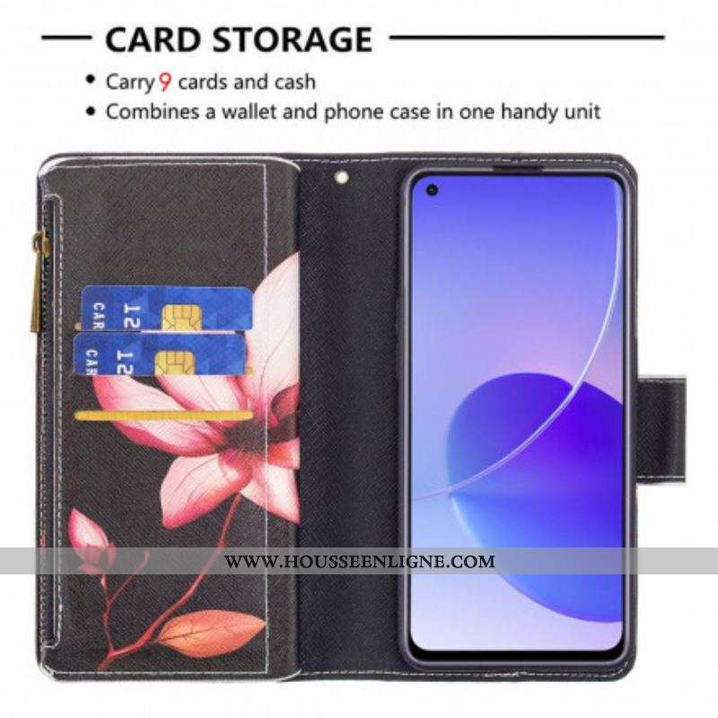 Housse Oppo Reno 6 5G Poche Zippée Fleur
