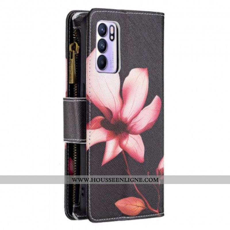 Housse Oppo Reno 6 5G Poche Zippée Fleur