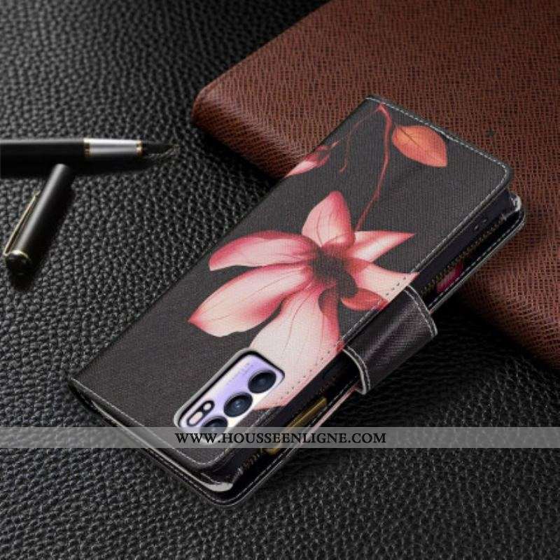 Housse Oppo Reno 6 5G Poche Zippée Fleur