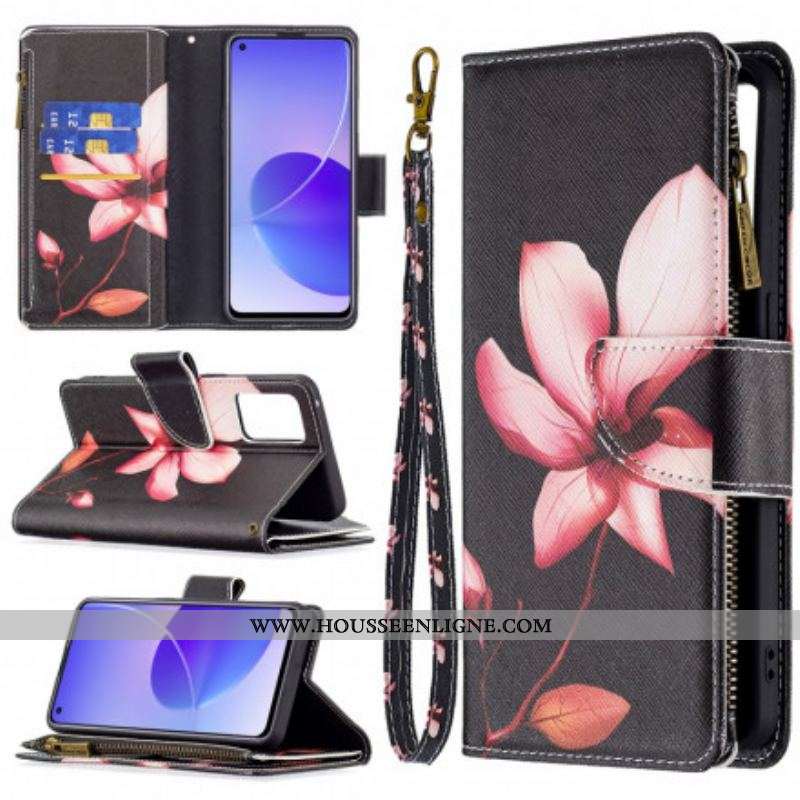 Housse Oppo Reno 6 5G Poche Zippée Fleur