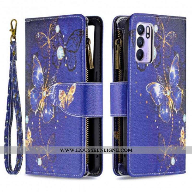 Housse Oppo Reno 6 5G Poche Zippée Papillons