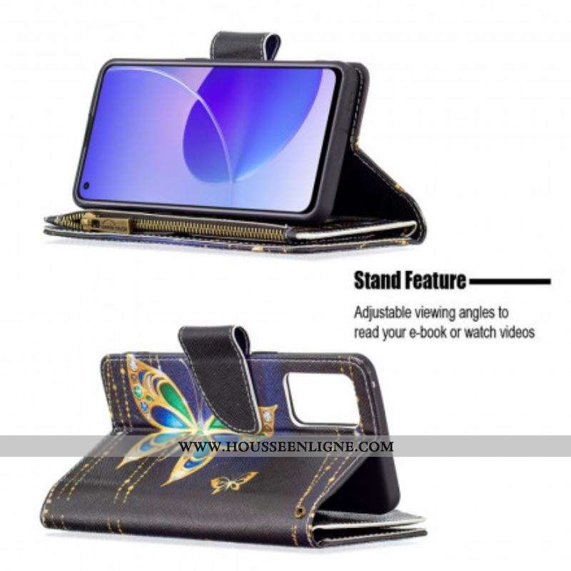 Housse Oppo Reno 6 5G Poche Zippée Papillons