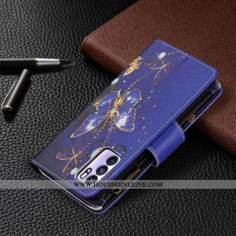 Housse Oppo Reno 6 5G Poche Zippée Papillons