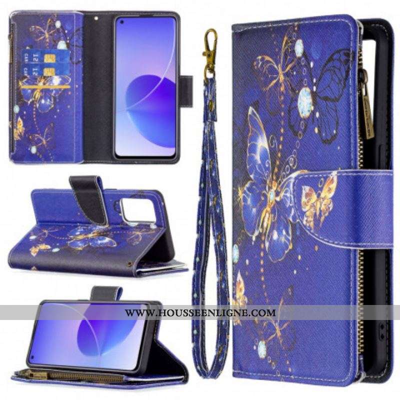 Housse Oppo Reno 6 5G Poche Zippée Papillons