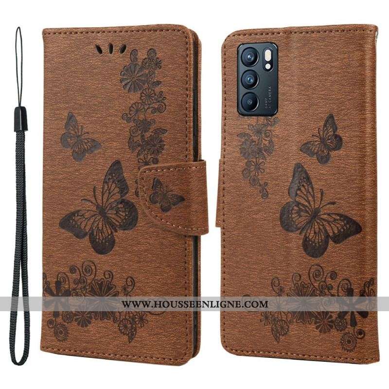 Housse Oppo Reno 6 5G Splendides Papillons à Lanière