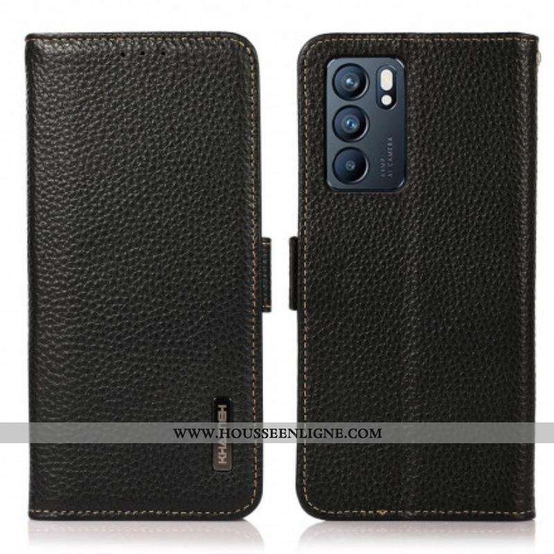 Housse Oppo Reno 6 5G Véritable Cuir Litchi KHAZNEH RFID
