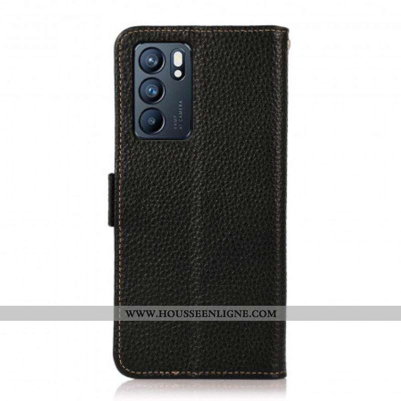 Housse Oppo Reno 6 5G Véritable Cuir Litchi KHAZNEH RFID