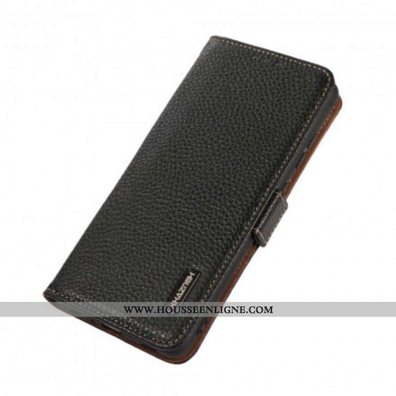 Housse Oppo Reno 6 5G Véritable Cuir Litchi KHAZNEH RFID