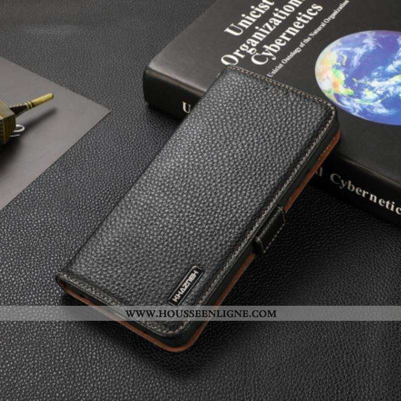 Housse Oppo Reno 6 5G Véritable Cuir Litchi KHAZNEH RFID