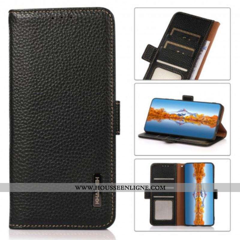 Housse Oppo Reno 6 5G Véritable Cuir Litchi KHAZNEH RFID