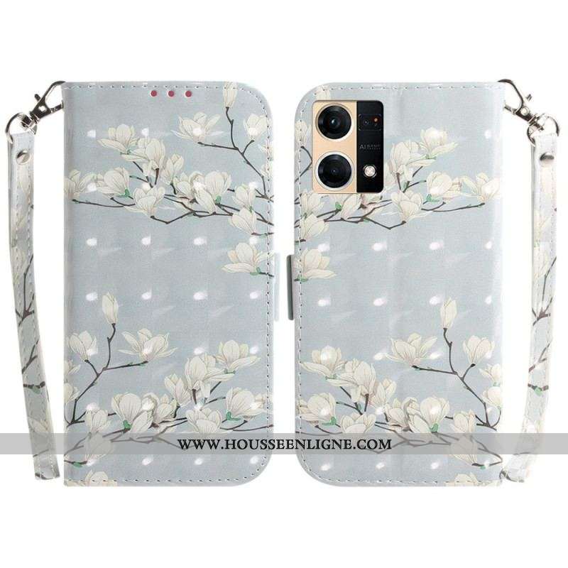 Housse Oppo Reno 7 Branche de Fleurs Blanches