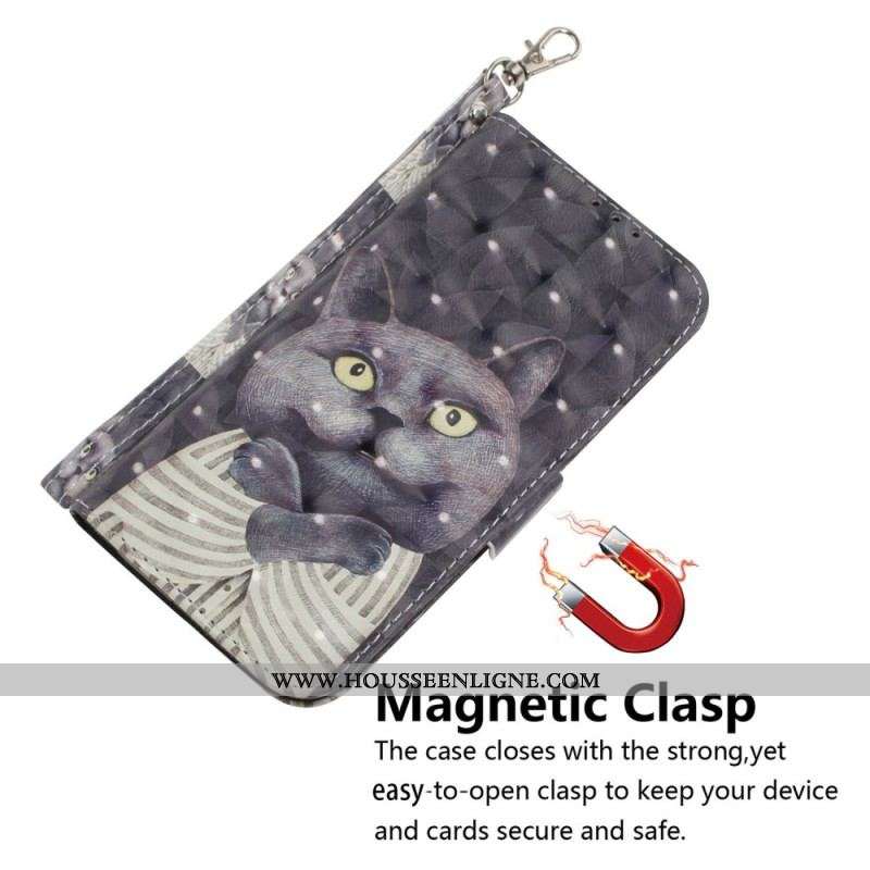 Housse Oppo Reno 7 Chat Gris à Lanière