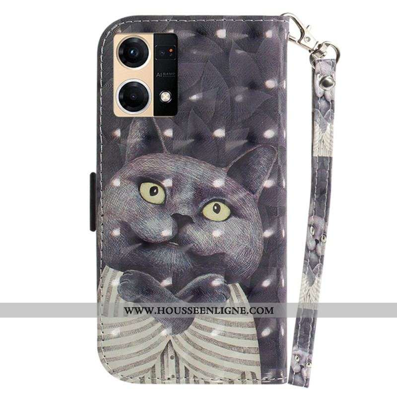 Housse Oppo Reno 7 Chat Gris à Lanière