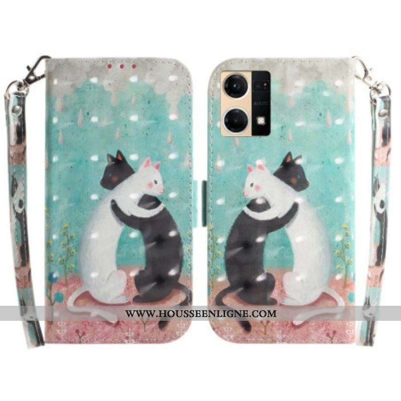 Housse Oppo Reno 7 Chat Noir Chat Blanc à Lanière