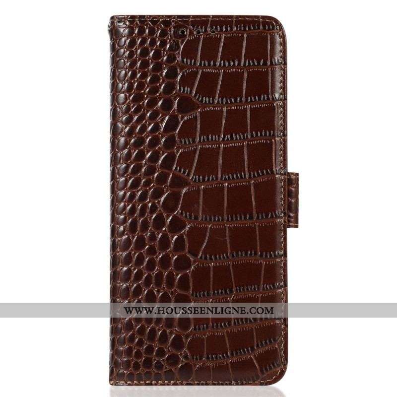 Housse Oppo Reno 7 Cuir Véritable Style Crocodile RFID