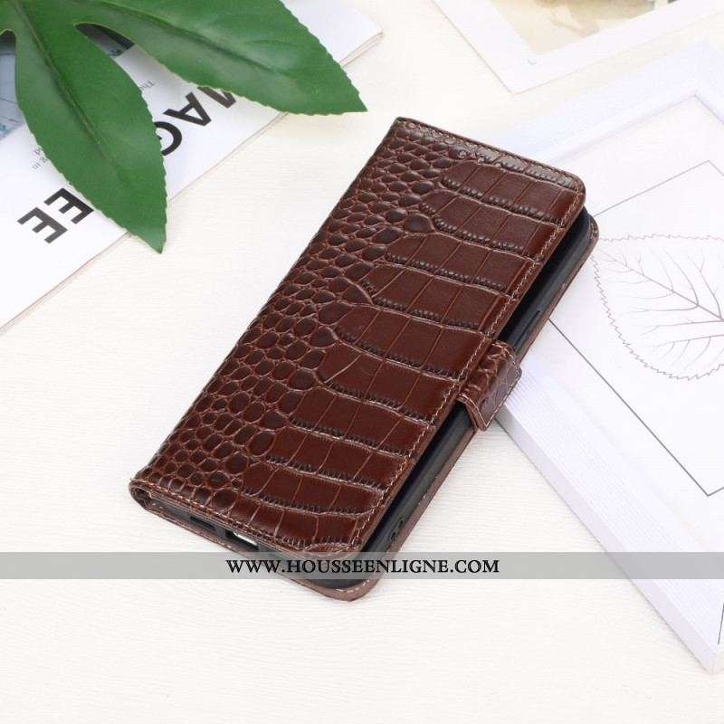 Housse Oppo Reno 7 Cuir Véritable Style Crocodile RFID
