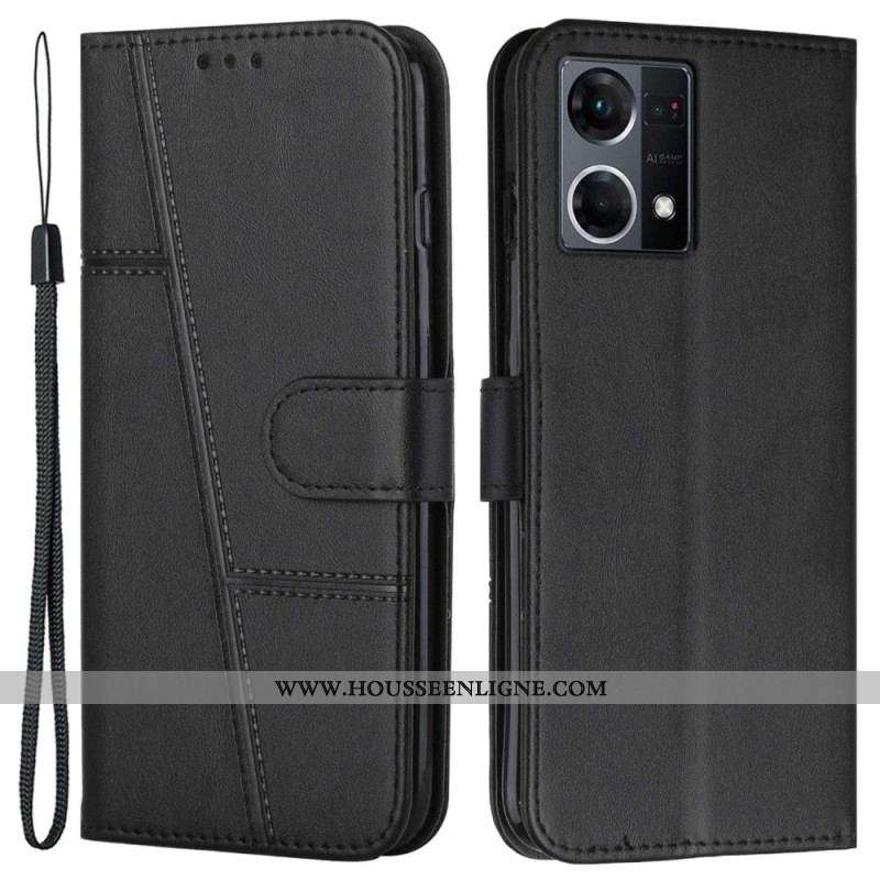 Housse Oppo Reno 7 Effet Cuir Géo à Lanière
