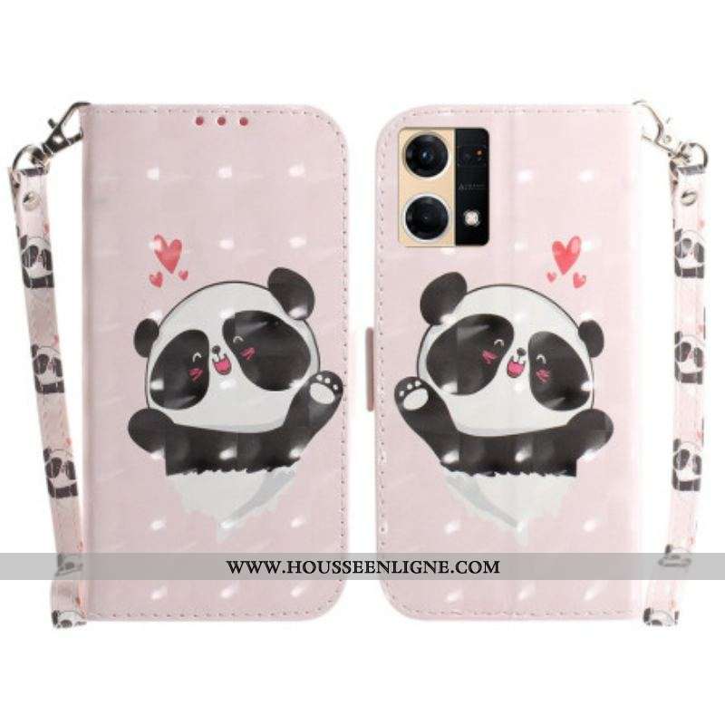 Housse Oppo Reno 7 Panda Love à Lanière