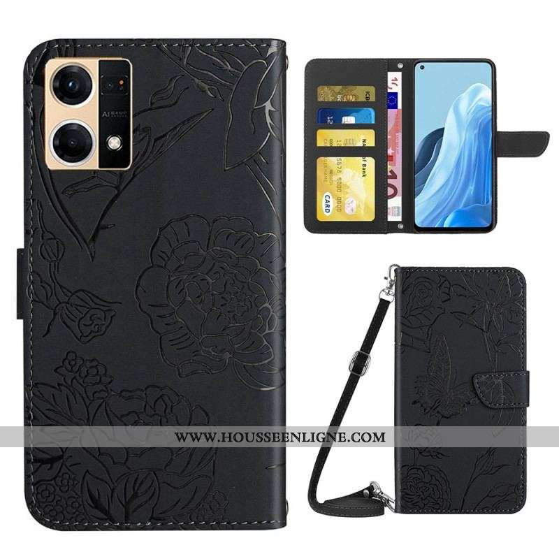 Housse Oppo Reno 7 Papillons et Bandoulière