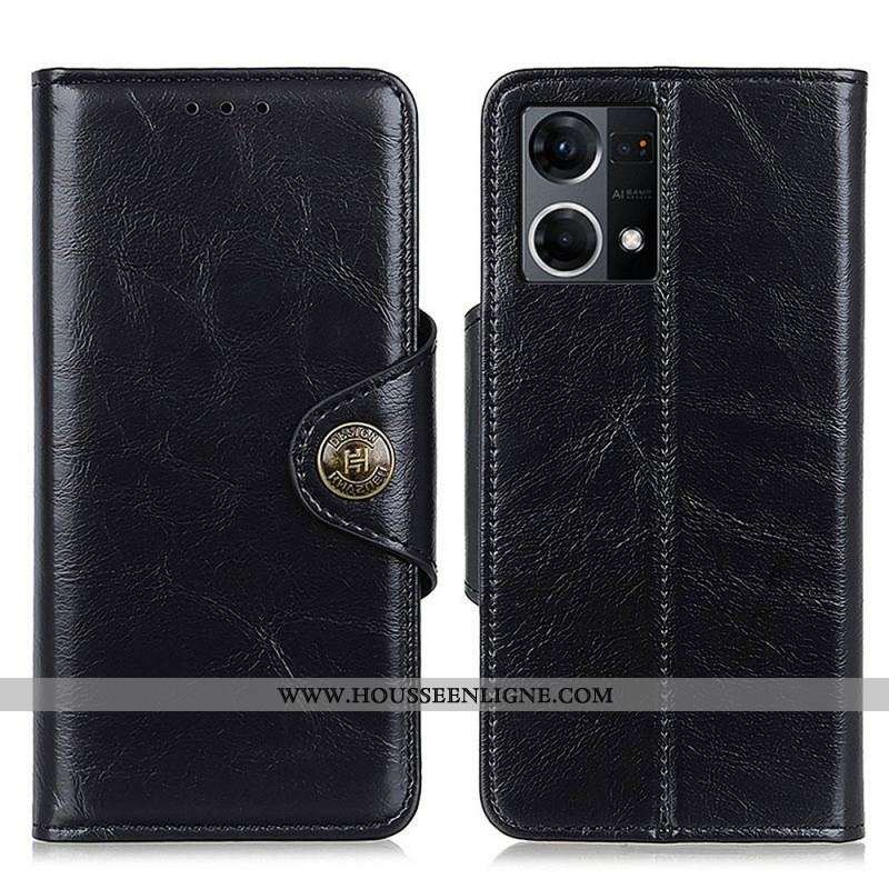Housse Oppo Reno 7 Simili Cuir Bouton Verni KHAZNEH