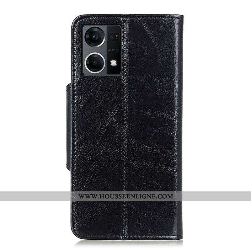 Housse Oppo Reno 7 Simili Cuir Bouton Verni KHAZNEH