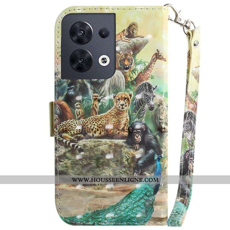 Housse Oppo Reno 8 Animaux Safari avec Lanière