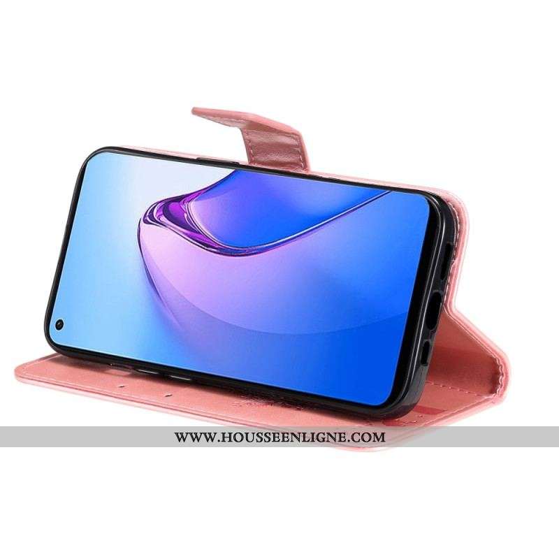 Housse Oppo Reno 8 Arbre et Chat à Lanière